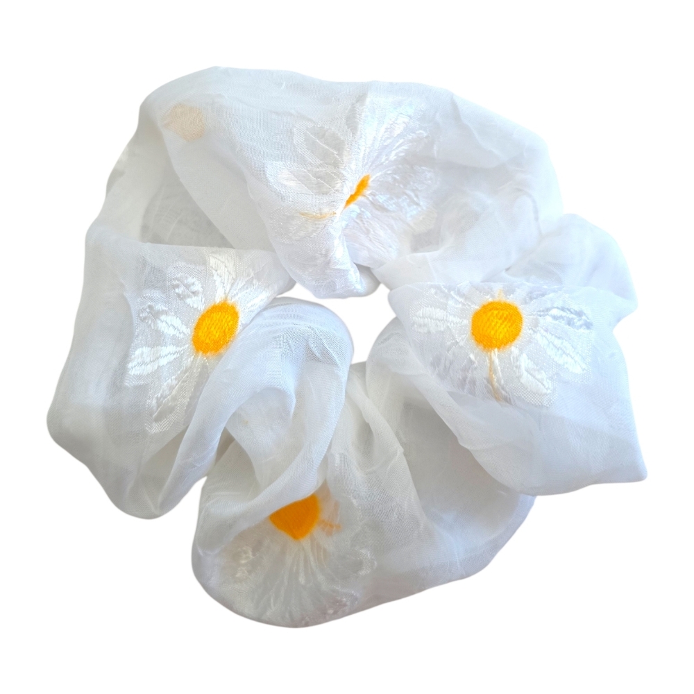 2/$5 Scrunchies (Add To Your Bundle) XL Sheer White Daisies Hair Tie Scrunchie‎